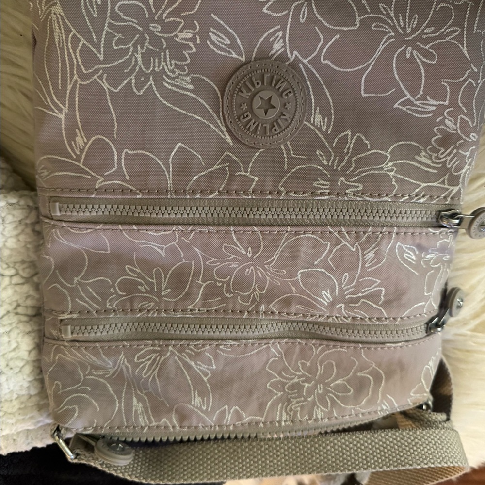 Floral Patterned Taupe Crossbody Bag